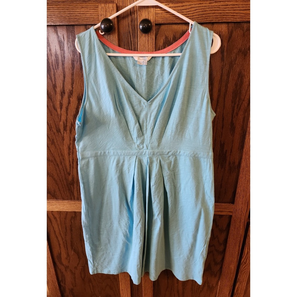 Boden Sleeveless V Neck Summer Vacation Dress Aqua Blue Size US 14R 100% Cotton